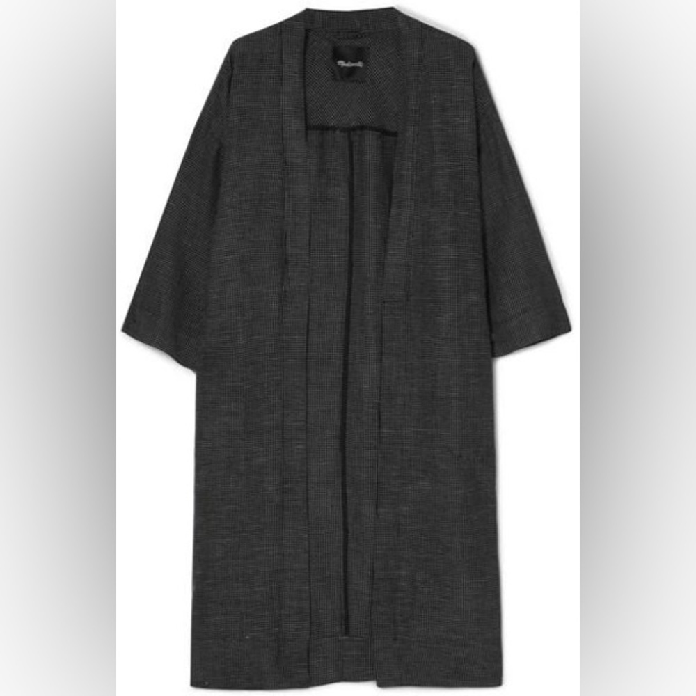Madewell Checked Linen Blend Open Kimono Sleeve Black White Grid Print XXS